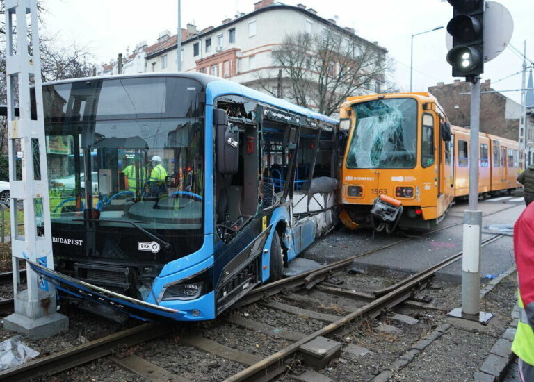 Bus crashes into tram in Budapest