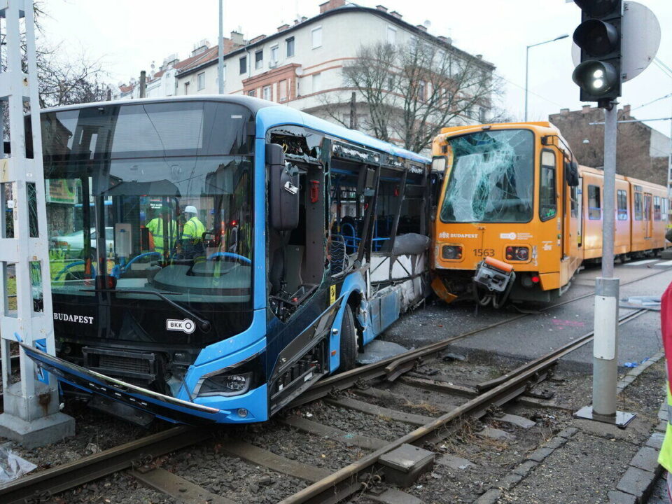 Bus crashes into tram in Budapest