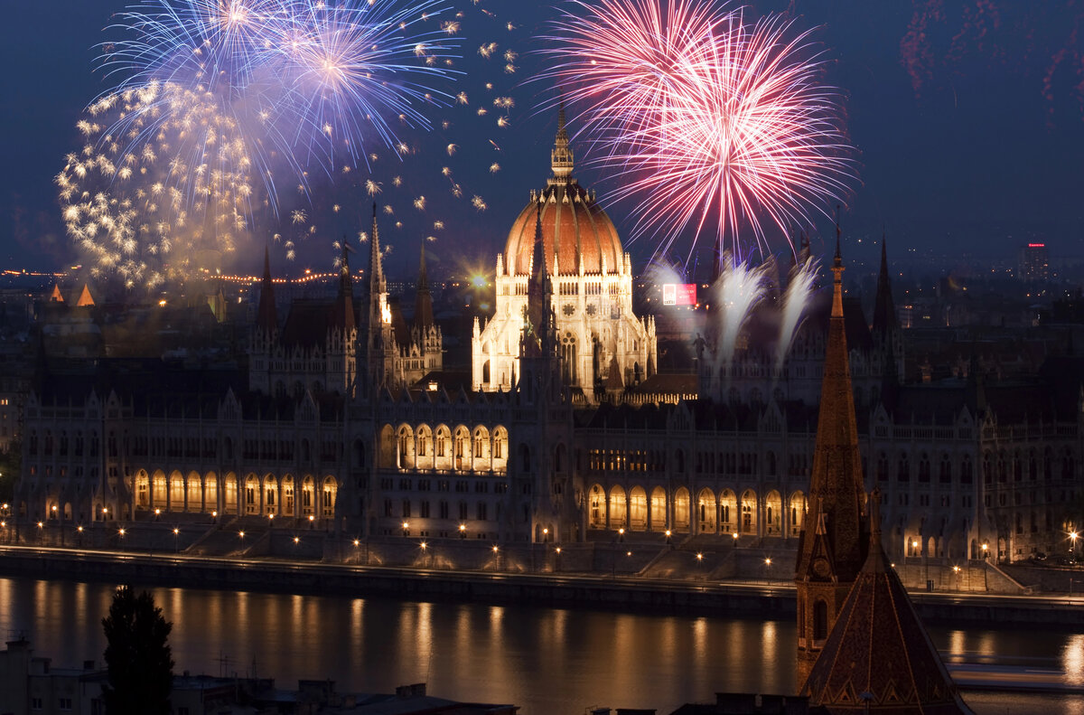 New Year's Eve in Budapest fireworks Parliament