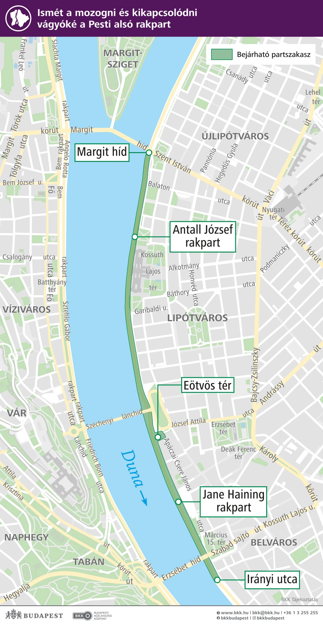 Budapest lower embankment will be opened for the pedestriands this weekend