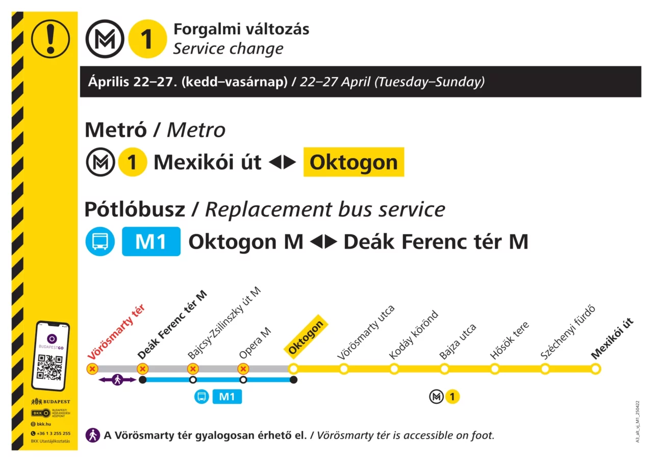 Service change metro line M1 in Budapest