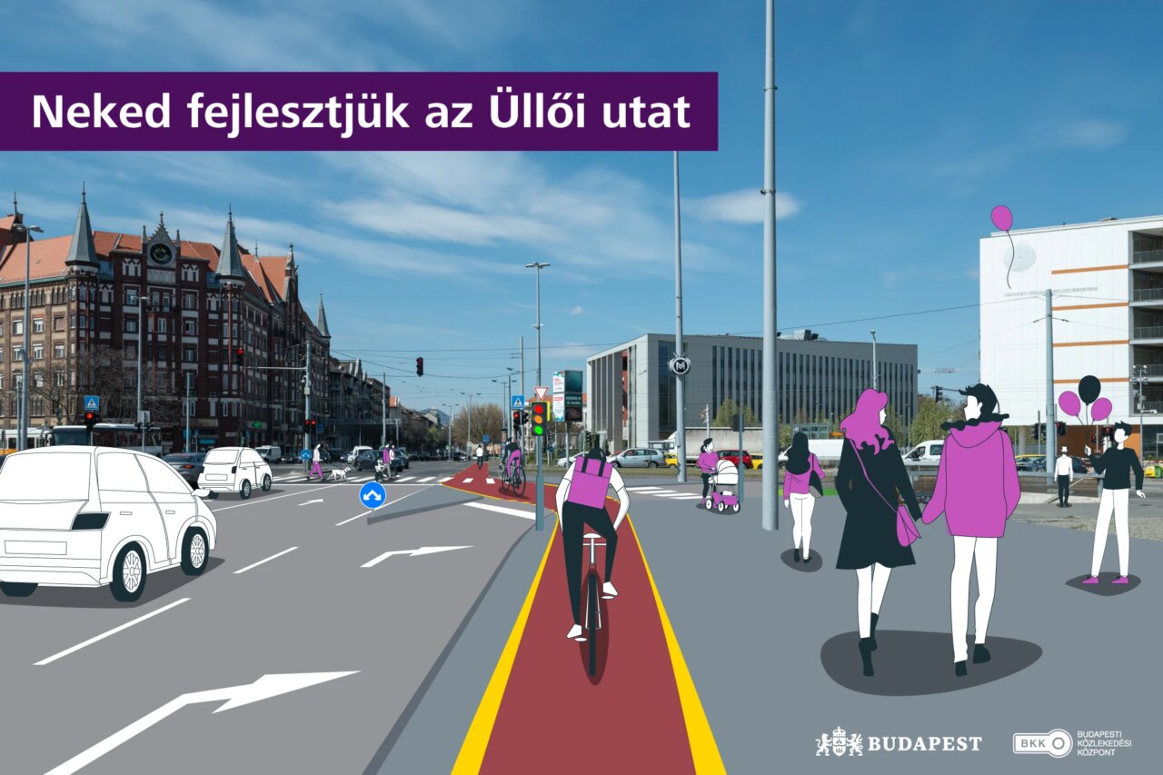 Üllői Road diseño visual carril bici