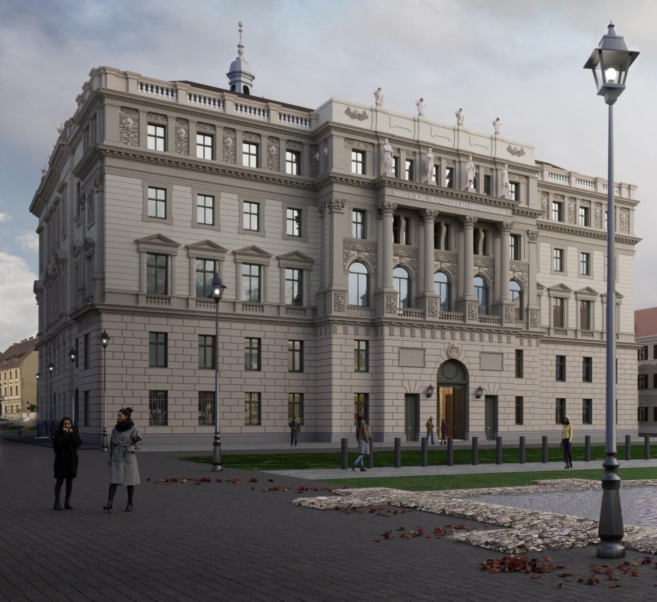 Original decorative statues of Buda Castle's iconic building being restored