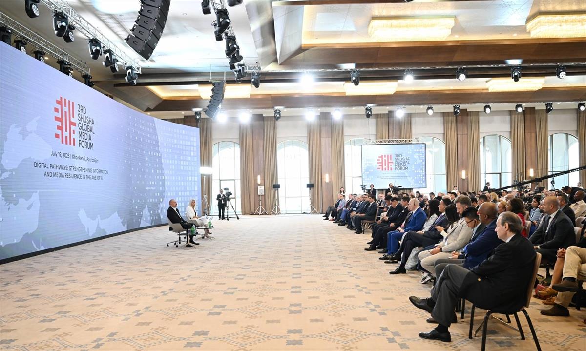 Azerbaijan President Ilham Aliyev at GMF2025 in Shusha. Photo: Anadolu